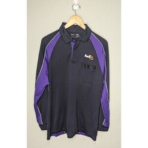 FedEx Ground Polo Shirt Mens Large Black Purple Long Sleeve Workwear Uniform
